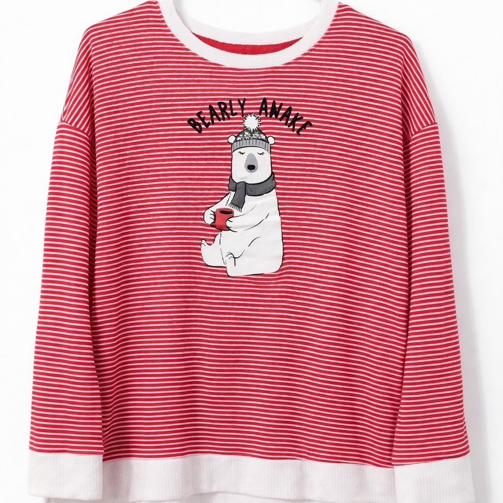 Secret Treasures Red and White Striped 'Bearly Awake' Pajama Top